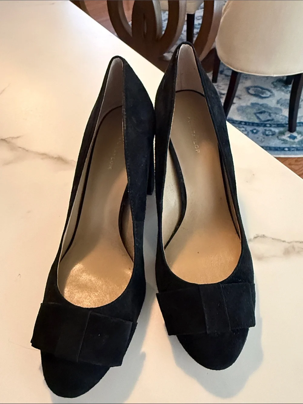 Ann Taylor Black Suede Women's Pumps with Bow Accent